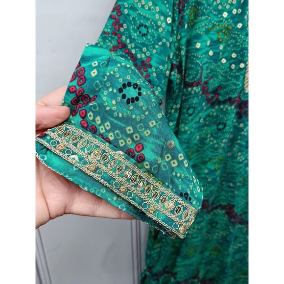 VALAS Women's Exotic Dress Made In INDIA Plus SZ 3XL Jade Green Paisley Sequins - Picture 8 of 16